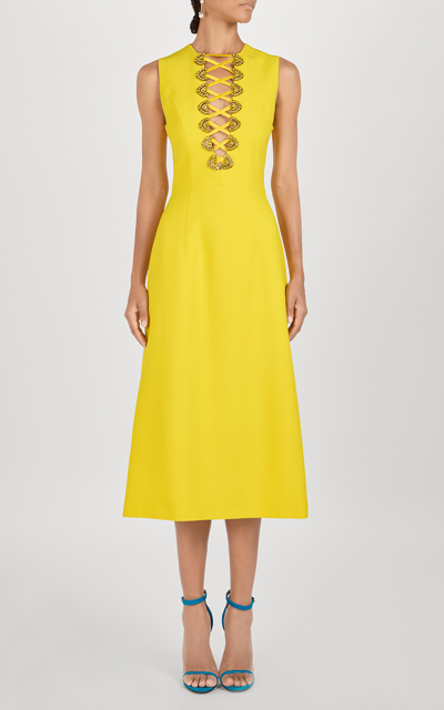 Andrew Gn Women's Lace-up Midi Dress In Burgundy,yellow | ModeSens