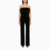 Saint Laurent Faux Fur-trimmed Velvet Bandeau Jumpsuit In Black