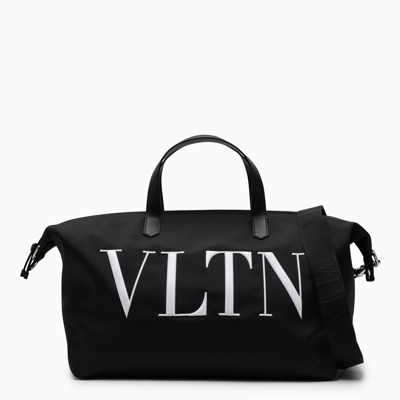 Valentino Garavani Black Nylon Vltn Travel Bag In Black/white