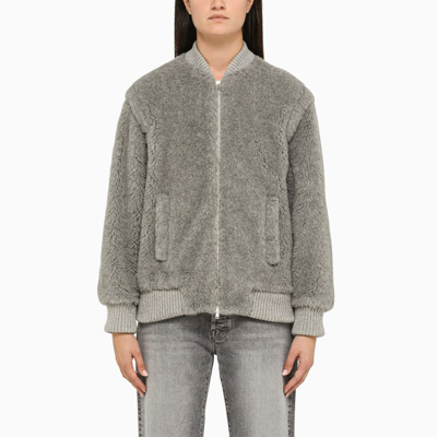 Max Mara Grey Faux Fur Bomber Jacket