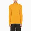 DRUMOHR OFF WHITE BRAIDED-TRIM YELLOW TURTLE NECK SWEATER