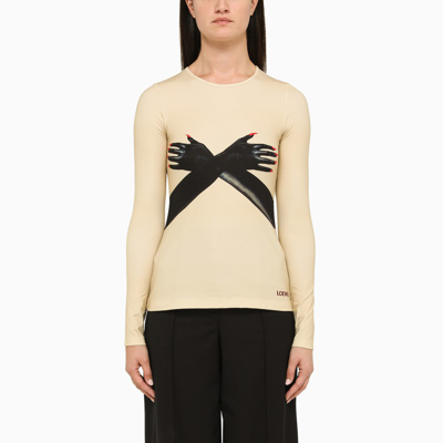 Loewe Long Sleeve Top With Print In Beige