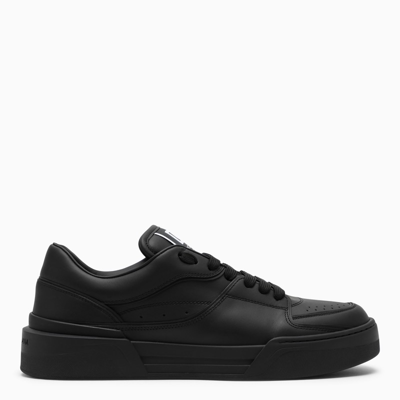 DOLCE & GABBANA NEW ROMA BLACK LEATHER LOW-TOP SNEAKERS