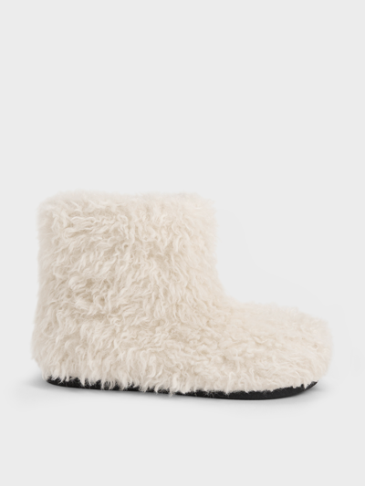 Charles & Keith Furry Ankle Boots In Chalk