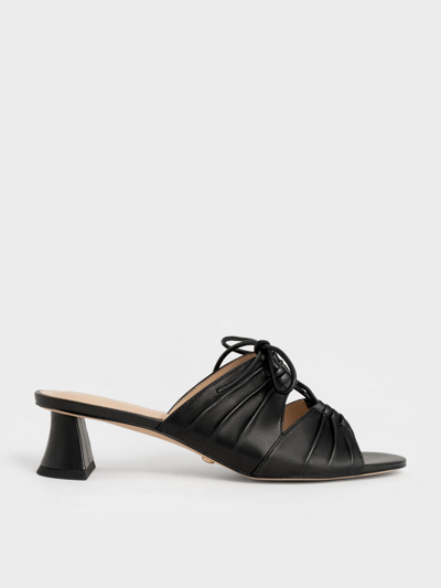 Charles & Keith Landis Leather Round-toe Mules In Black
