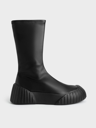 Charles & Keith Adrian Chunky Sole Calf Boots In Black