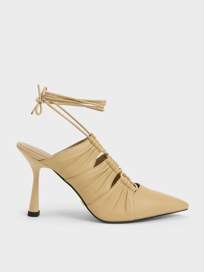 Charles & Keith Landis Leather Tie-around Pumps In Sand