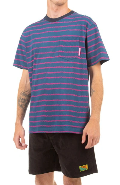 Gotcha Ekg Stripe Cotton Pocket T-shirt In Blue Ashes
