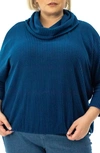 Nina Leonard Waffle Knit Cowl Neck Top In Sailor Blue