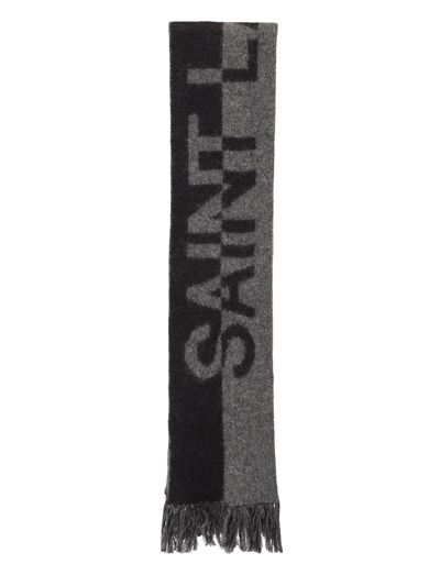 Saint Laurent Logo羊毛混纺围巾 In Black