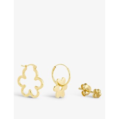 Anna + Nina Flower Power 14ct Yellow Gold-plated Sterling-silver Earrings Set In Goldplated