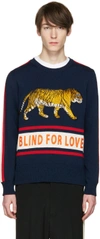 GUCCI Navy 'Blind for Love' Tiger Sweater