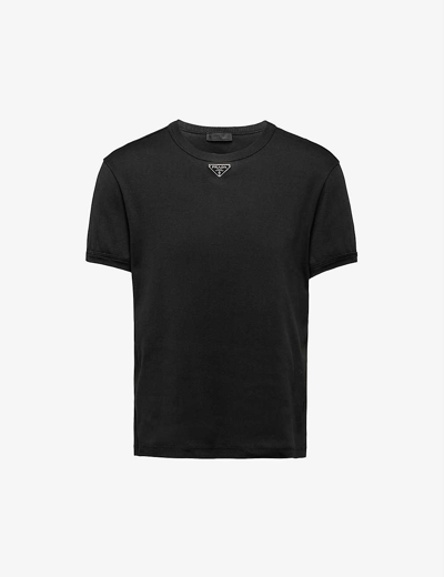 Prada Logo-plaque Slim-fit Cotton-jersey T-shirt In Black