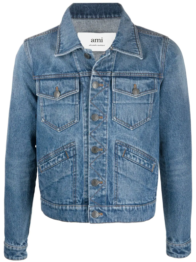 Ami Alexandre Mattiussi Stitch Detail Denim Jacket In Blue