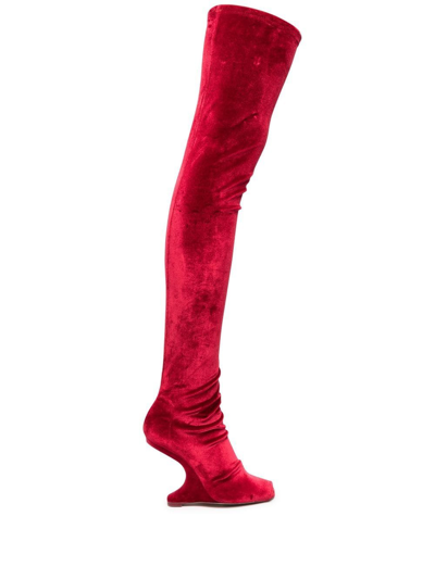 Rick Owens Cantilever Thigh-high 130mm Boots In Red