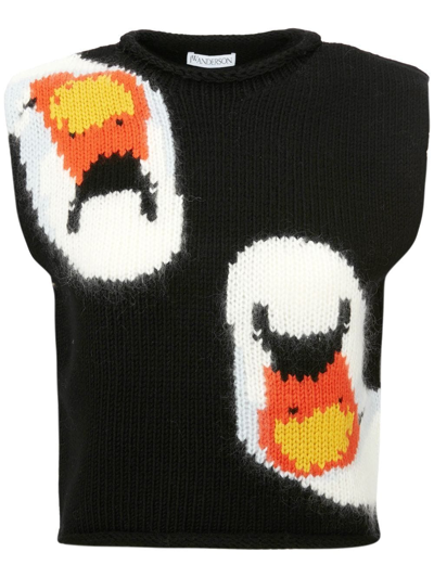 Jw Anderson Swan Intarsia-knit Knitted Top In Black