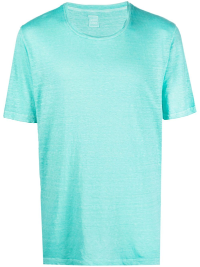 120% Lino Crew Neck Short-sleeved T-shirt In Blue