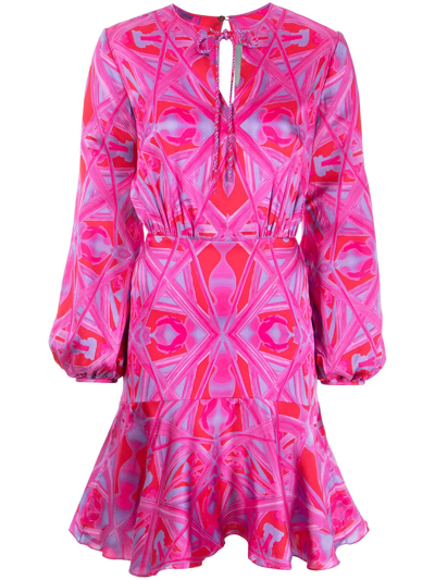 Silvia Tcherassi Fiorenza Abstract-print Belted Fit-&-flare Dress In Pink