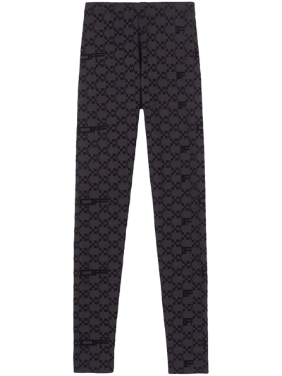 Off-white Flock Monogram Performance Leggings In Black