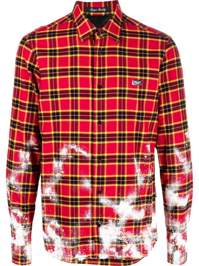 Philipp Plein Flannel Logo Shirt In Red