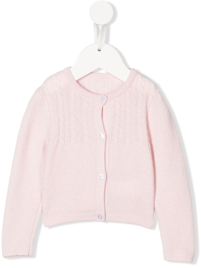 Lapin House Babies' Cable-knit Round-neck Cardigan In Pink