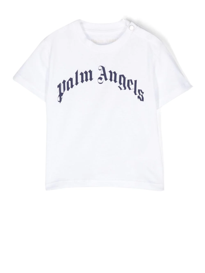 Palm Angels Babies' Logo印花棉质平纹针织t恤 In White