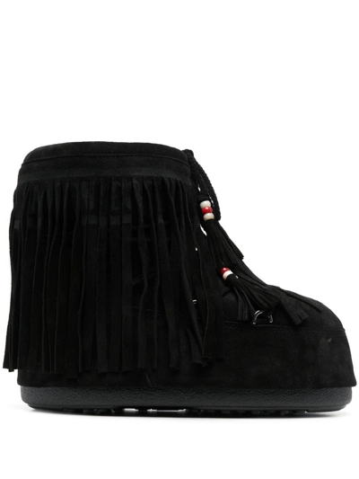 Alanui X Moonboot Icon Low Fringed Snow Boots In Schwarz