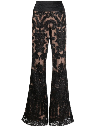 Moschino Lace-overlay Flared Trousers In Black
