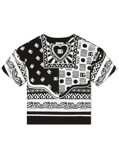 Dolce & Gabbana Kids' Bandana Logo-print Cotton T-shirt In Black