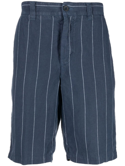 120% Lino Pinstriped Linen Bermuda Shorts In Blue