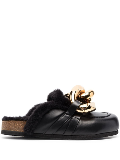 Jw Anderson J.w. Anderson Chain Eco Fur Mules In Black