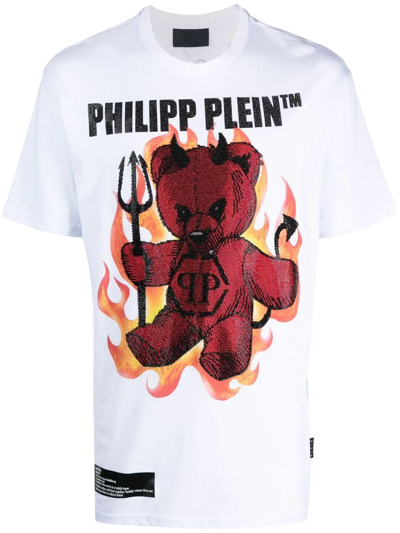 Philipp Plein Ss Teddy Bear Graphic Logo-print T-shirt In White