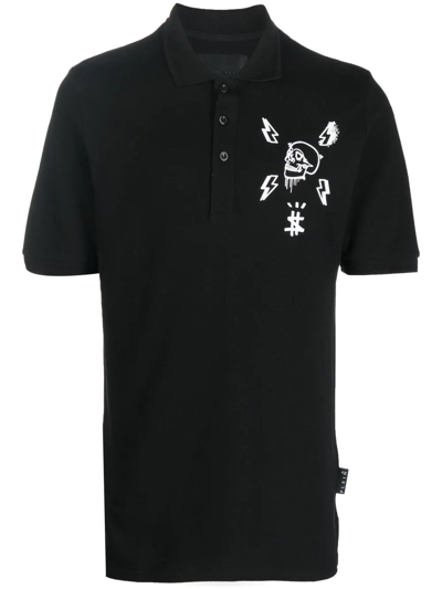 Philipp Plein Skull-print Polo Shirt In Schwarz