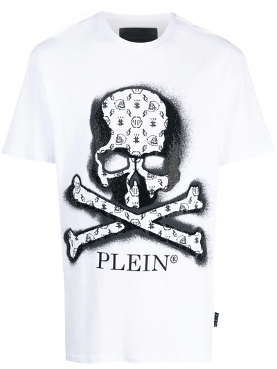 Philipp Plein Skull-print Logo T-shirt In Weiss
