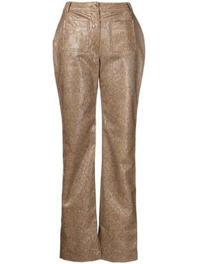Rejina Pyo Ellis Python-effect Faux Leather Trousers In Brown