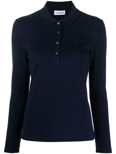 Lacoste Logo-patch Long-sleeve Polo Shirt In Blau