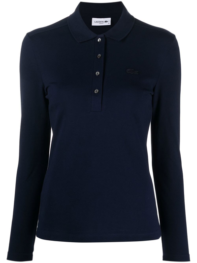 Lacoste Logo-patch Long-sleeve Polo Shirt In Blue