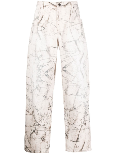 Isabel Marant Cracked-effect Straight Trousers In Neutrals