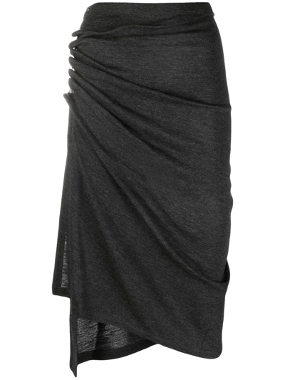Paco Rabanne Ruched Midi Skirt In Grey