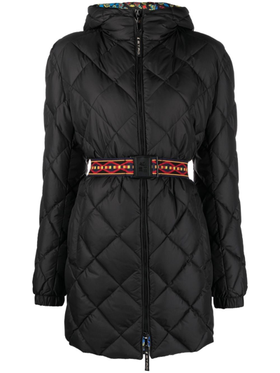 Etro Belted Quilted Coat In Schwarz