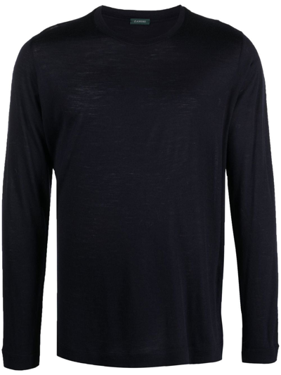 Zanone Crew-neck Virgin-wool Jumper In Blue