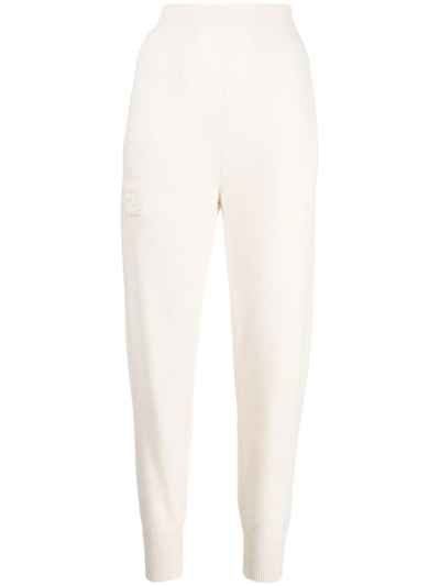 Fendi Wool-cashmere Knit Trousers In Weiss