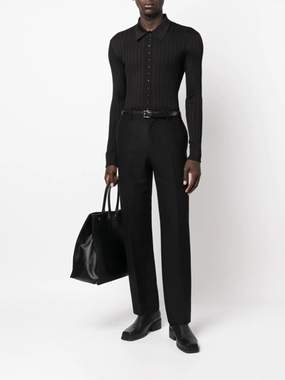 Saint Laurent Long-sleeve Polo Shirt In Black
