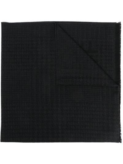 Tom Ford Fringed Houndstooth Wool Scarf In Black