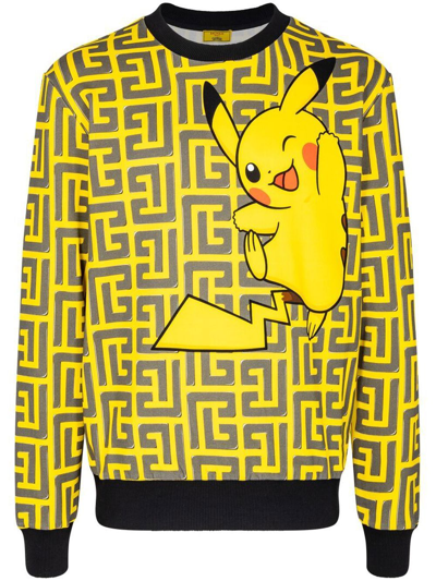 Balmain X Pokemon Monogram-print Sweatshirt In Yellow
