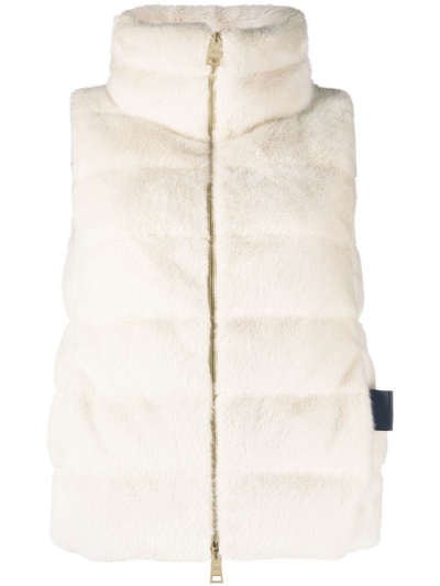 Herno Faux-fur Zipped Quilted Gilet In Neutral