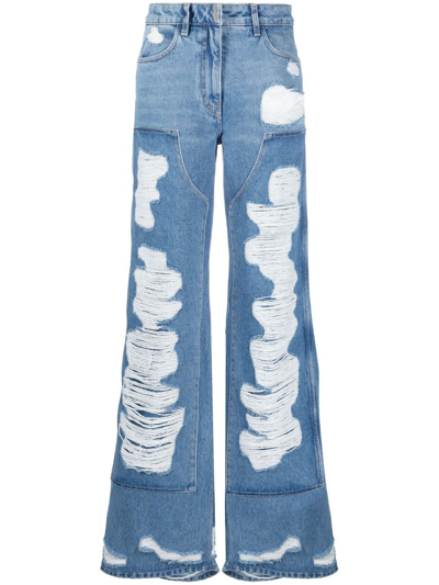Givenchy Distressed Mid-rise Wide-leg Jeans In Blue