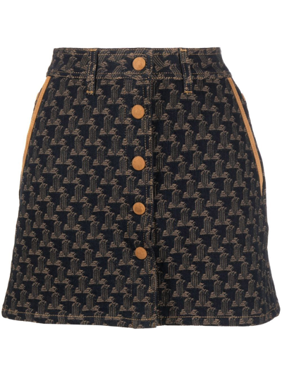 Lanvin Logo-jacquard Denim Skirt In Beige