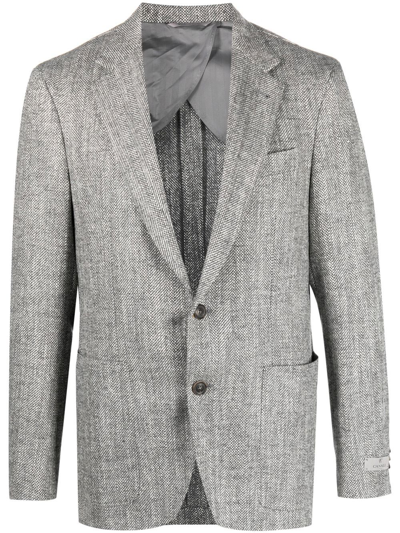 Canali Herringbone Single-breasted Blazer In Green