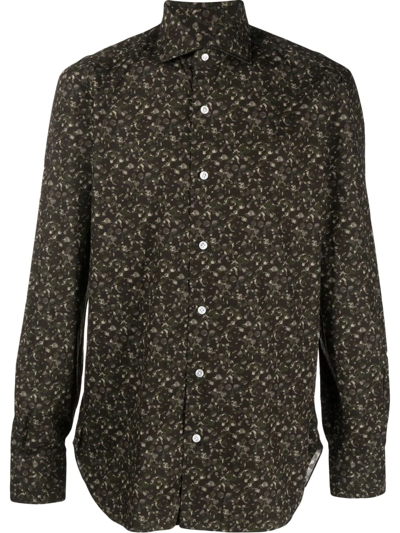 Barba Napoli Camouflage-print Button-down Shirt In Brown